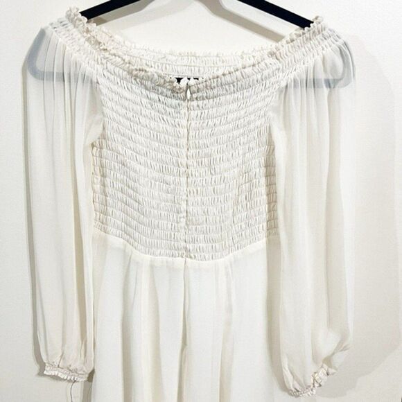 Reformation Honor Mini Dress Flowy Off the Shoulder Size 4 Long Sleeve Ivory - Picture 8 of 12